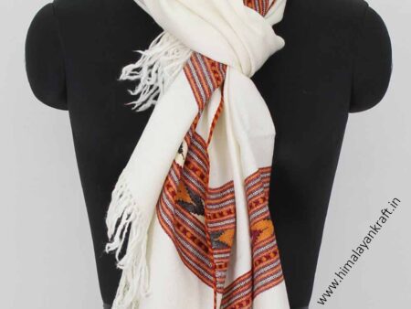 Wool Stole Purely Handloom Embroidered Kullu White-www.himalayankraft.in