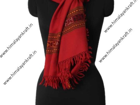 Woolen Scarf Stoles Handloom Embroidered Kullu Red