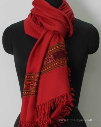 Woolen Scarf Stoles Handloom Embroidered Kullu Red
