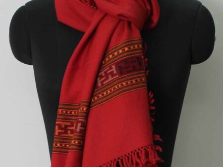 Woolen Scarf Stoles Handloom Embroidered Kullu Red