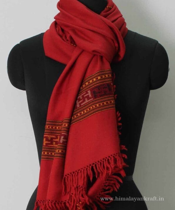 Woolen Scarf Stoles Handloom Embroidered Kullu Red