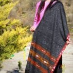 Knitted Woolen Shawl with Border Kullu Handloom (Black)