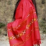 Handwoven Flowered Pure Wool Large Kullu Shawl (Red)-www.himalayankraft.in