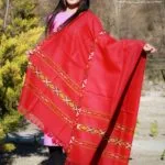 Handwoven Flowered Pure Wool Large Kullu Shawl (Red)-www.himalayankraft.in