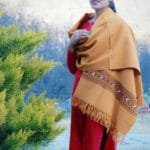 Yellow Wool Shawl Hand Woven Thread Weaving Himachal Handloom-www.himalayankraft.in