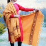 Yellow Wool Shawl Hand Woven Thread Weaving Himachal Handloom-www.himalayankraft.in