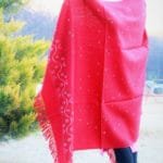 Pure Wool Hand Weaving Handloom Shawl Flower Embroidery (Red)-www.himalayankraft.in