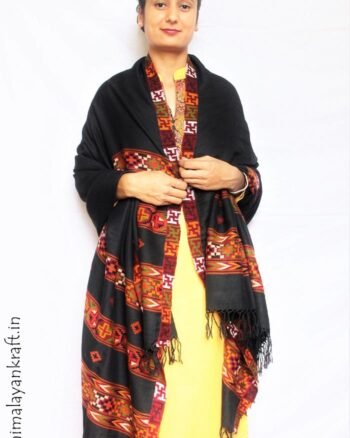 Black Kullu Design Hand Woven Pure Wool Kullu Shawl