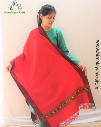 HimalayanKraft's Handloom Ultra-Light Pure Wool Kullu Stole (Red)-himalayankraft.in