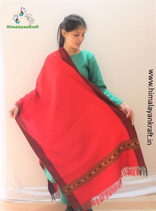 HimalayanKraft's Handloom Ultra-Light Pure Wool Kullu Stole (Red)-www.himalayankraft.in