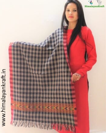 HimalayanKraft's Black White Stripped Traditional Design Kullu Stole-himalayankraft.in