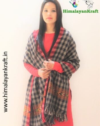 HimalayanKraft's Black White Stripped Traditional Design Kullu Stole-himalayankraft.in