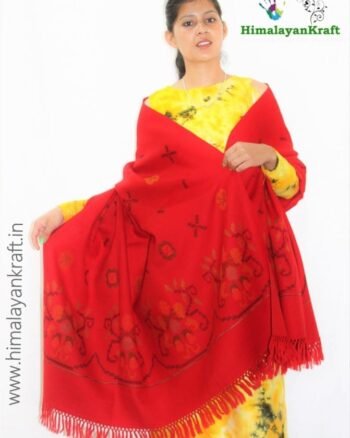 Pure Kullu Handloom Woven Sheep Wool Shawl Red