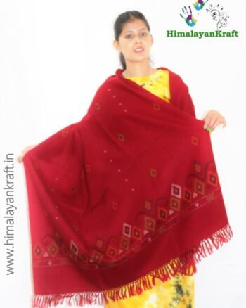Authentic Kullu Handloom Woven Pure Wool Shawl Red