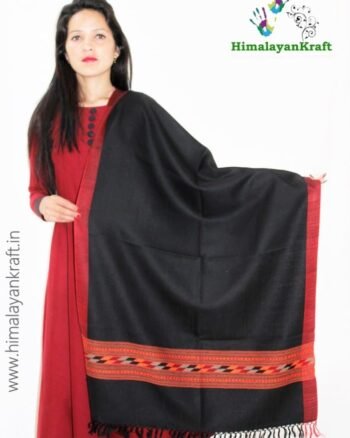 HimalayanKraft Handwoven Pure Wool Kullu Handloom Black Stole