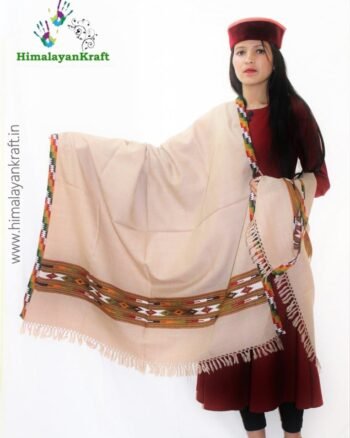 Authentic Kullu Handloom Hand Woven Wool Kullu Shawl - Cream