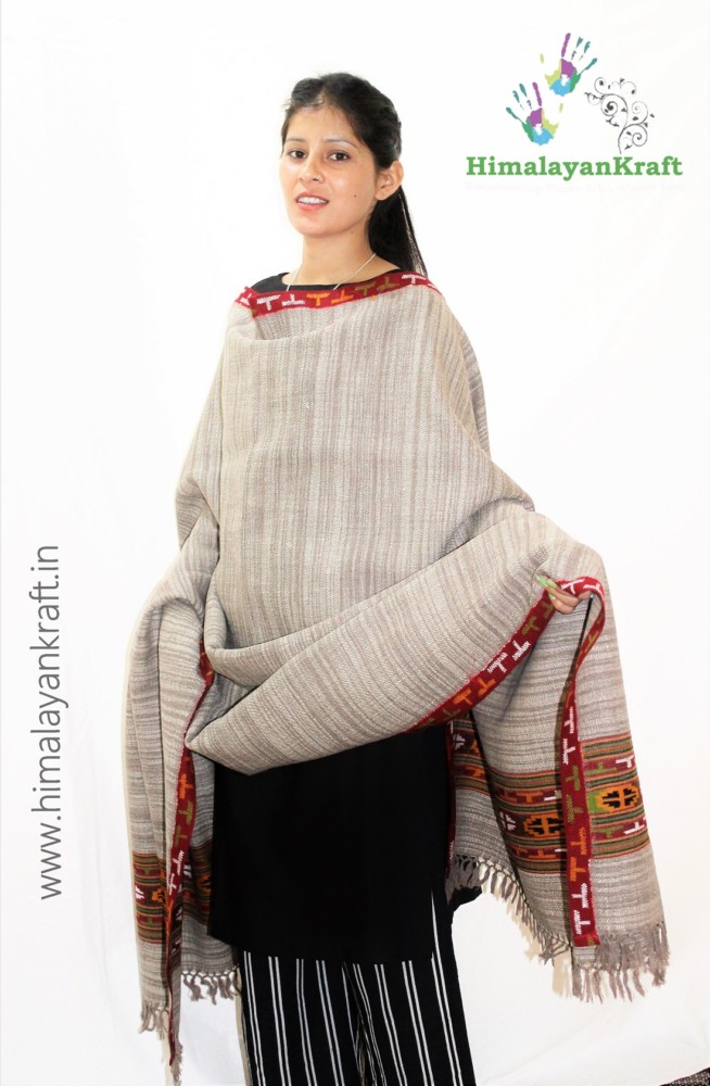 Knitted Woolen Shawl with Border Kullu Handloom (Black