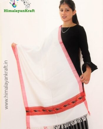 HimalayanKraft Hand Woven Pure Wool Kullu Handloom Women White Stole