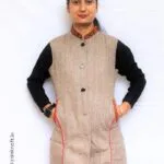 HimalayanKraft Women Kullu Handloom Design Long Half Jacket Light Cream-5