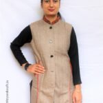 HimalayanKraft Women Kullu Handloom Design Long Half Jacket Light Cream-5