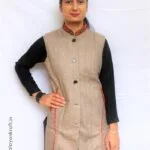 HimalayanKraft Women Kullu Handloom Design Long Half Jacket Light Cream-5