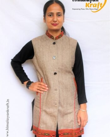 Traditional Kullu Design Sleeveless Woolen Long Women Jacket