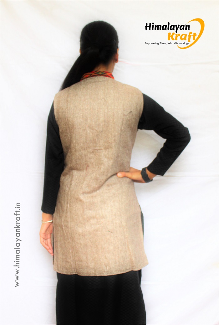 Traditional Kullu Design Sleeveless Woolen Long Women Jacket