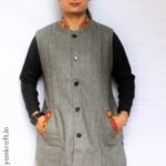 HimalayanKraft Women Kullu Handloom Woven Design Long Jacket Dark Grey-4