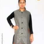 HimalayanKraft Women Kullu Handloom Woven Design Long Jacket Dark Grey-4