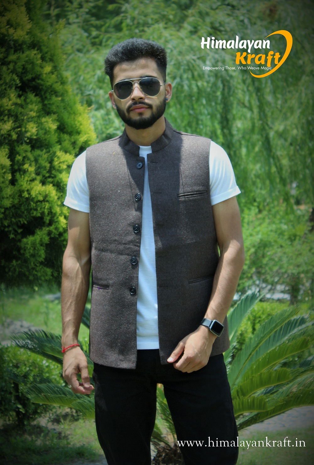 Nehru/Modi Wool Tweed Jackets for Men - Grey - HimalayanKraft
