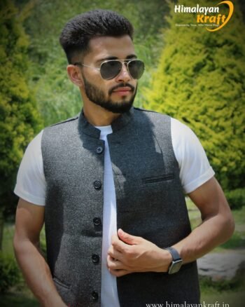 Nehru/Modi Jackets for Men's -Tweed Wool - Grey