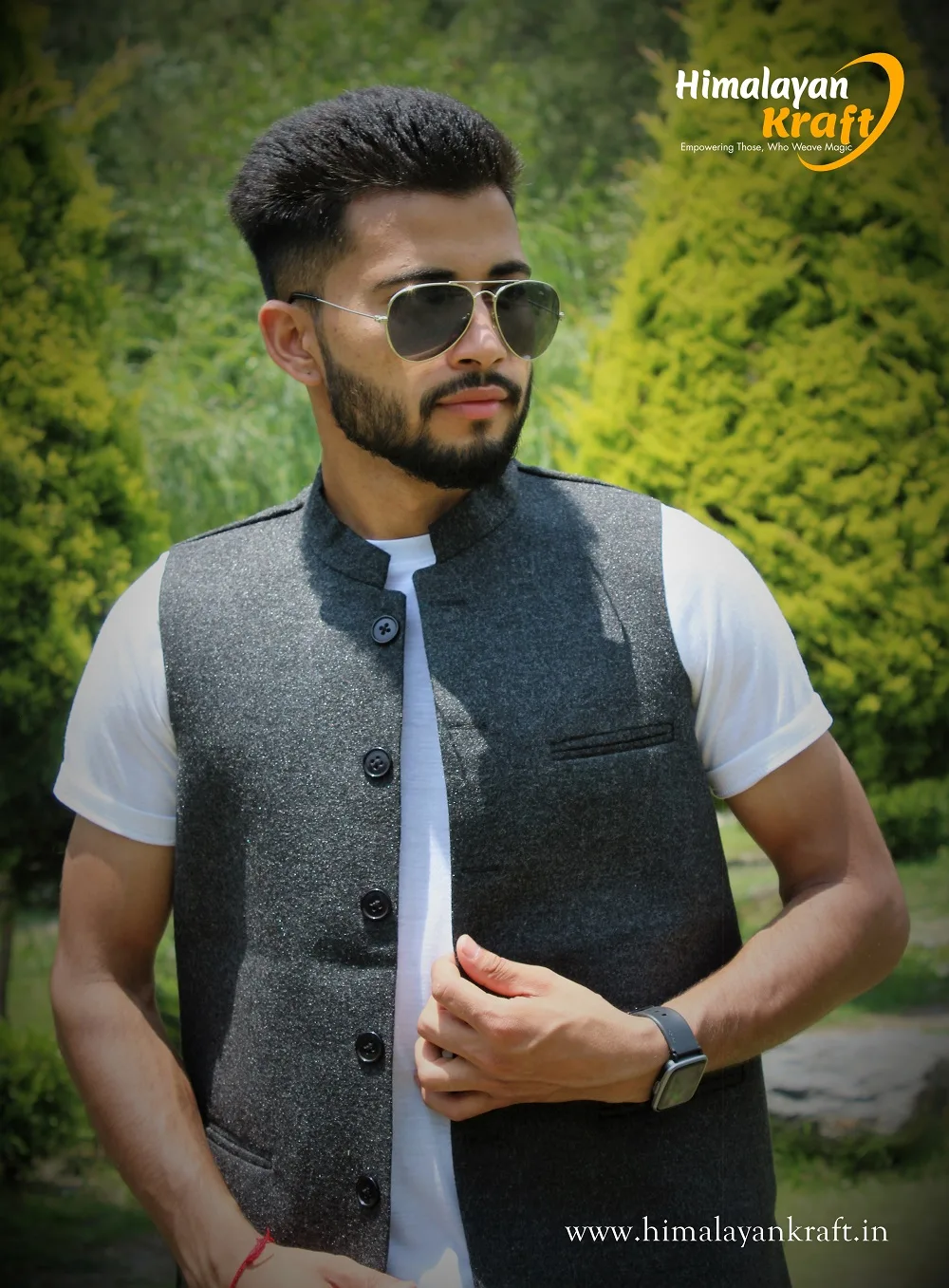 Nehru/Modi Jackets for Men's -Tweed Wool - Grey