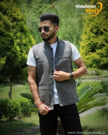 Nehru Wool Tweed Half Jacket For Men - Grey