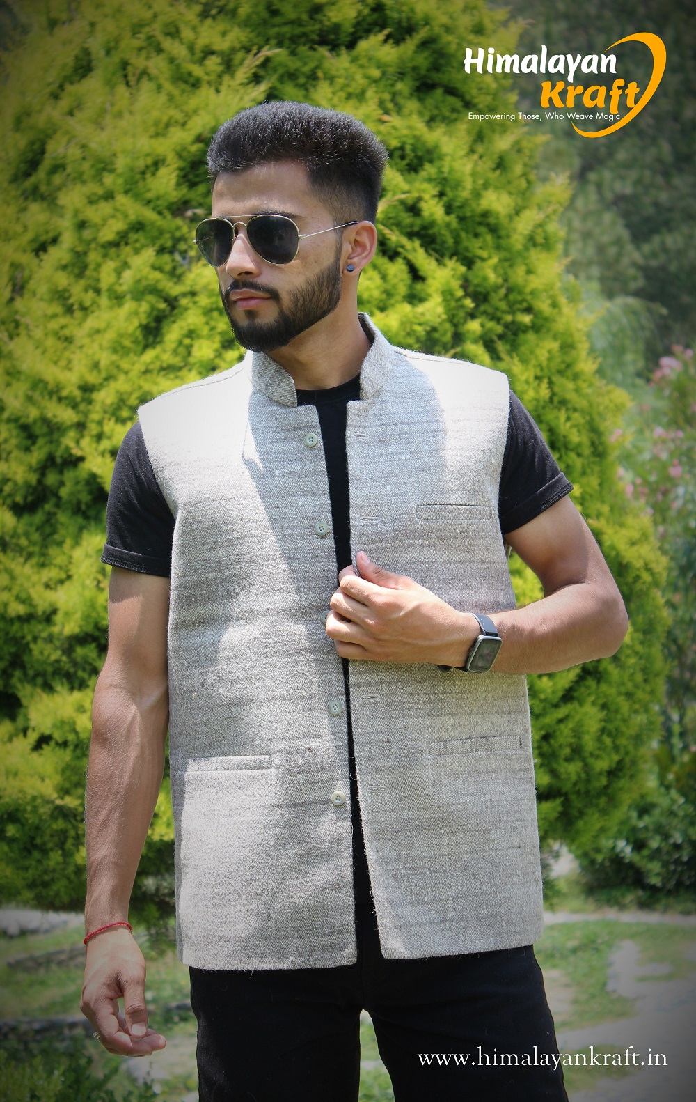 Nehru/Modi Jackets for Men - Sheep Wool - White Grey - HimalayanKraft