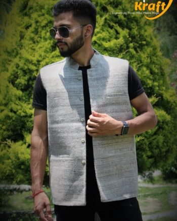 Local Pure Sheep Wool Half Jacket For Men - White