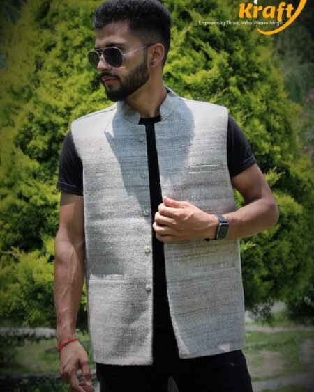Local Pure Sheep Wool Half Jacket For Men - White