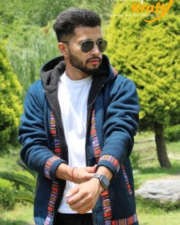 Trendy Pahadi Comfy Kullu Design Zipper Hoodie - Blue