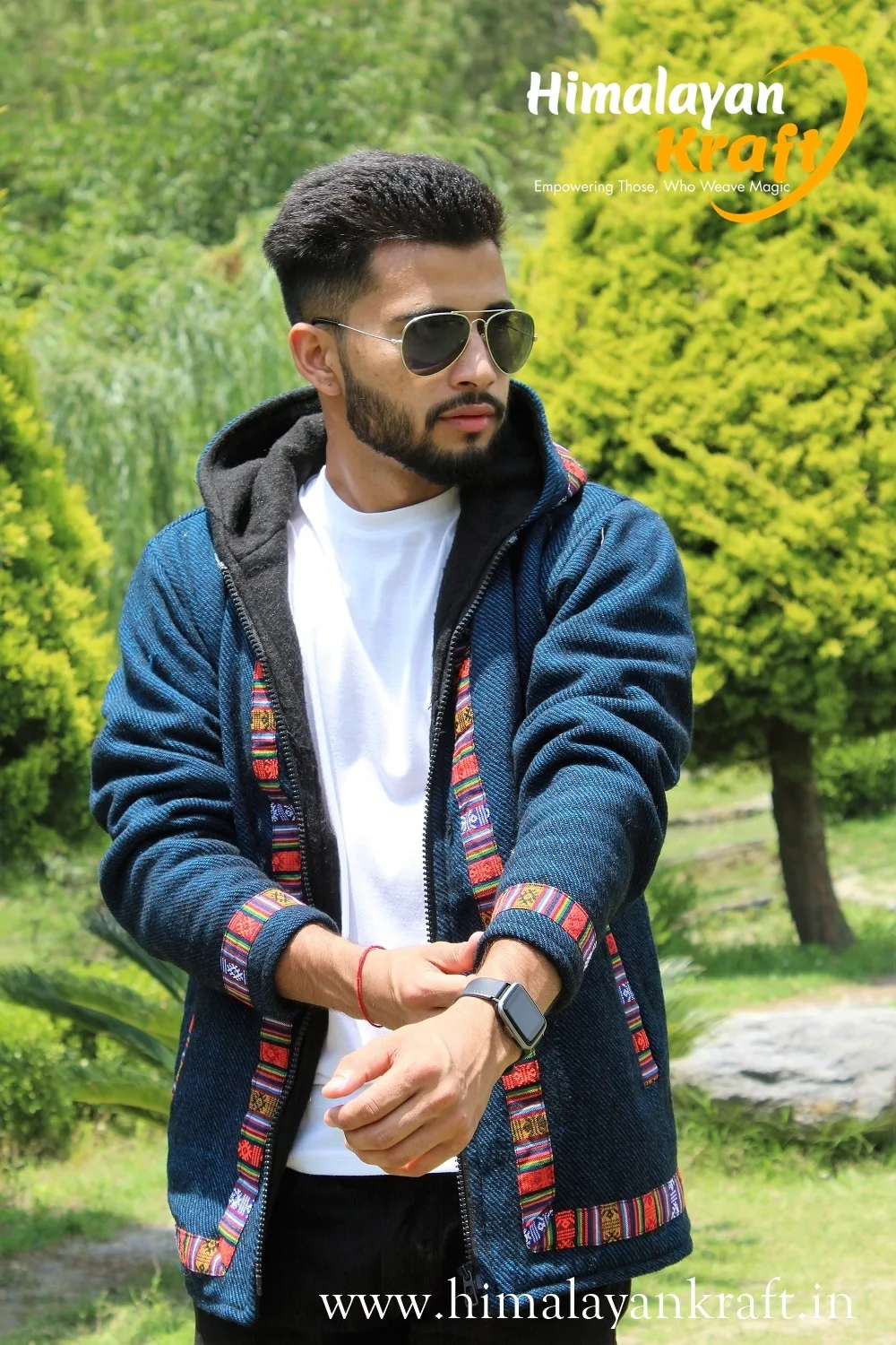 Trendy Pahadi Comfy Kullu Design Zipper Hoodie - Blue