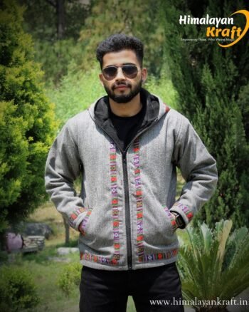 Trendy Comfy Kullu Design Pahadi Zipper Hoodie - Grey