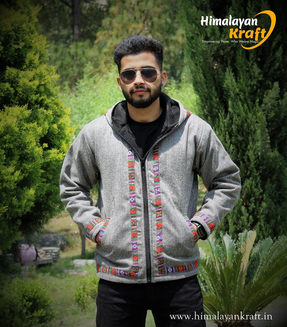 Trendy Comfy Kullu Design Pahadi Zipper Hoodie - Grey