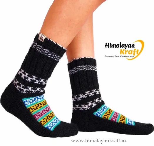 Himalayankraft Authentic Hand Knitted Calf Length Socks for Unisex