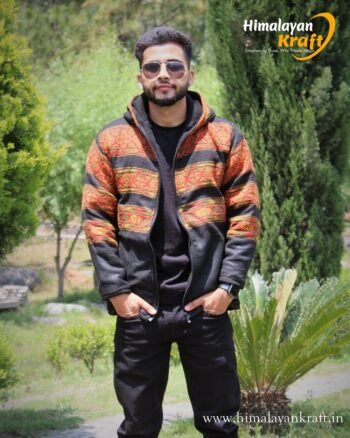 Woolen Comfy Kullu Design Pahadi Zipper Hoodie - Black