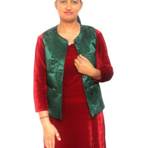 HimalayanKraft-Velvet-Ladies-Half-Short-Jacket-Sadri-Green