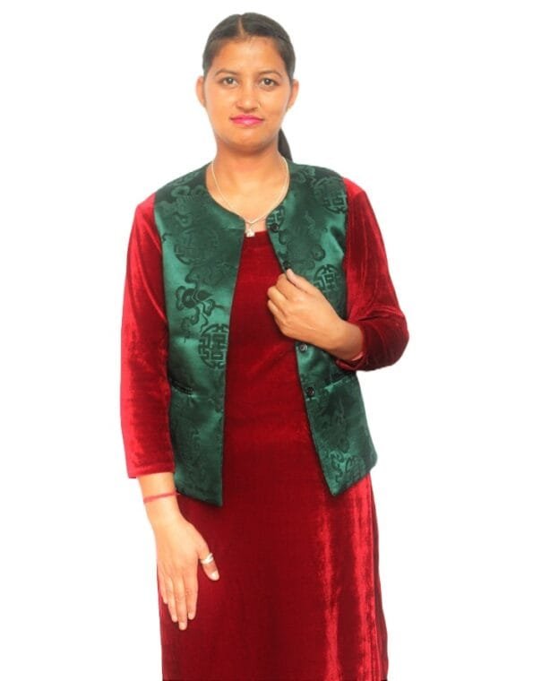 HimalayanKraft-Velvet-Ladies-Half-Short-Jacket-Sadri-Green