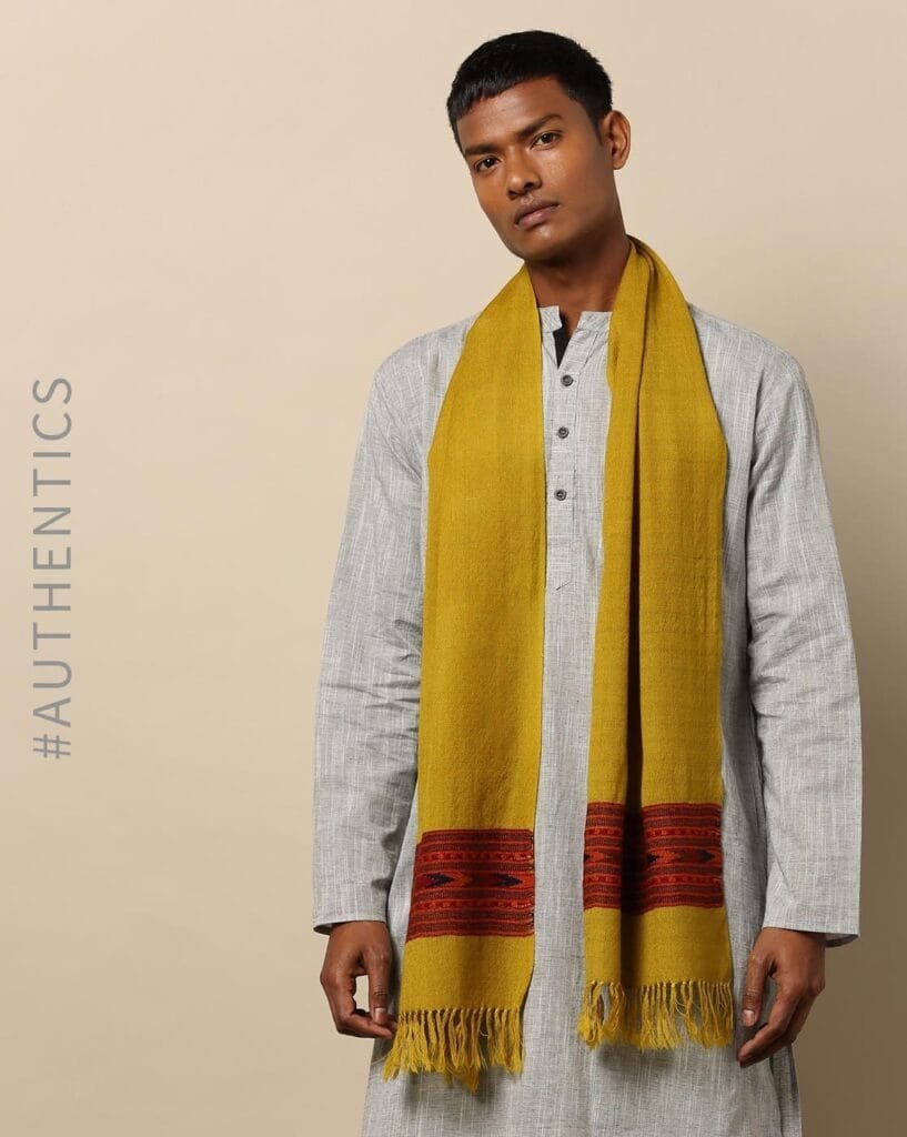 Authentic Kullu Loom Woven Woolen Men's Muffler Yellow