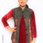 HimalayanKraft Women Kullu Handloom Design Short Half Jacket Dark Grey-2