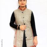 HimalayanKraft Women Kullu Handloom Woven Design Long Jacket Grey Checked-2