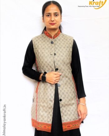 Women Winter Long Jacket with Beautiful Kullu Patti - Checked
