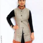 HimalayanKraft Women Kullu Handloom Woven Design Long Jacket Grey Checked-2