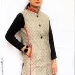 HimalayanKraft Women Kullu Handloom Woven Design Long Jacket Grey Checked-2